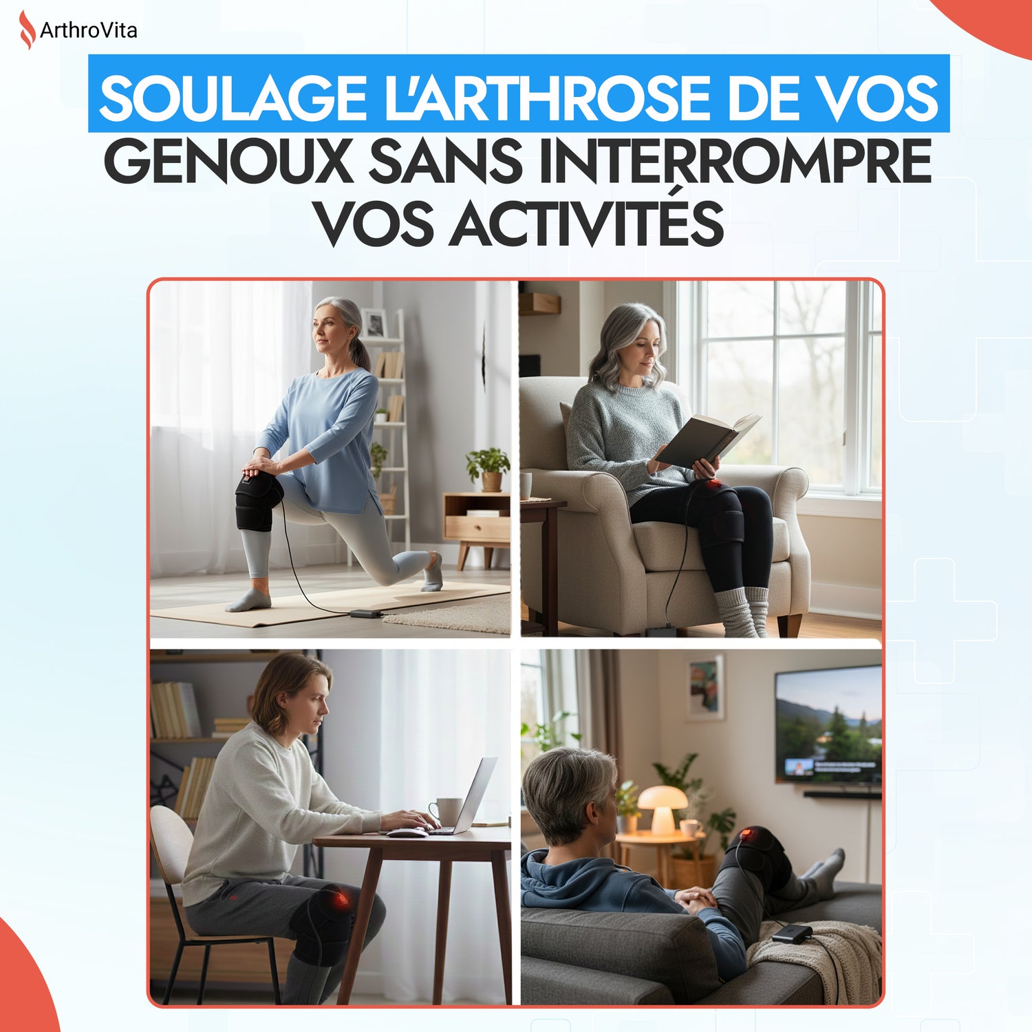 Genouillère chauffante Anti-Arthrose avec câble USB + Livre digital offert "Les 7 meilleures habitudes alimentaires pour soulager l'arthrose naturellement"